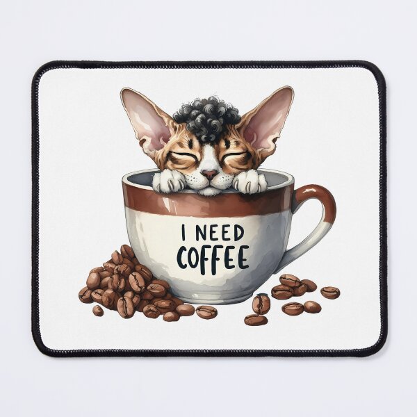 Item preview, Curly Ear Coffee Cat – Unique Devon Rex Kitten Art | I Need Coffee Cup Design designed and sold by Lulunza.