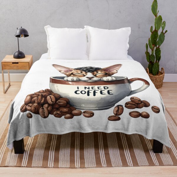Item preview, Curly Ear Coffee Cat – Unique Devon Rex Kitten Art | I Need Coffee Cup Design designed and sold by Lulunza.