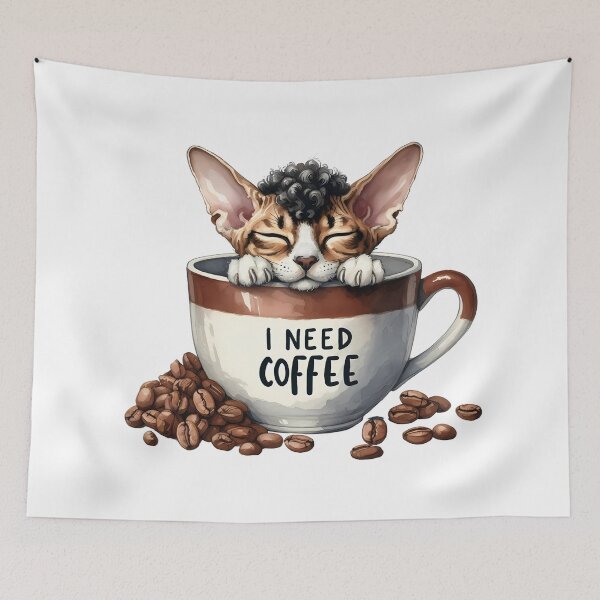 Item preview, Curly Ear Coffee Cat – Unique Devon Rex Kitten Art | I Need Coffee Cup Design designed and sold by Lulunza.