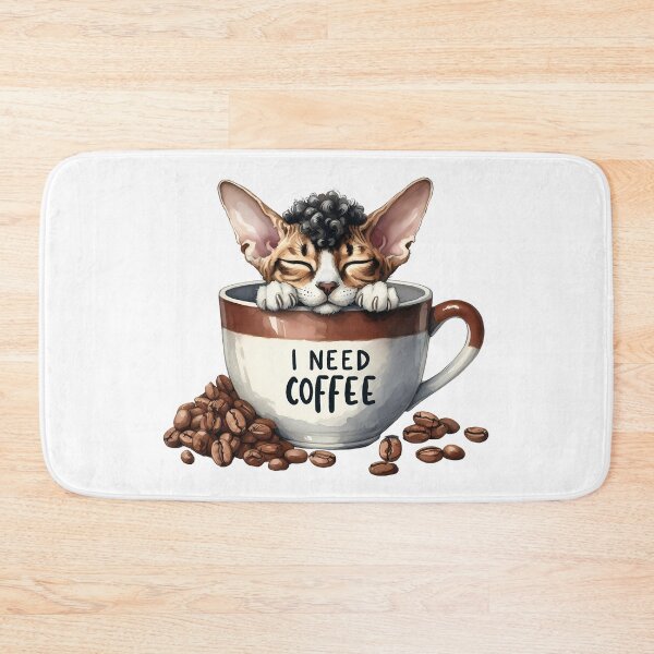 Item preview, Curly Ear Coffee Cat – Unique Devon Rex Kitten Art | I Need Coffee Cup Design designed and sold by Lulunza.