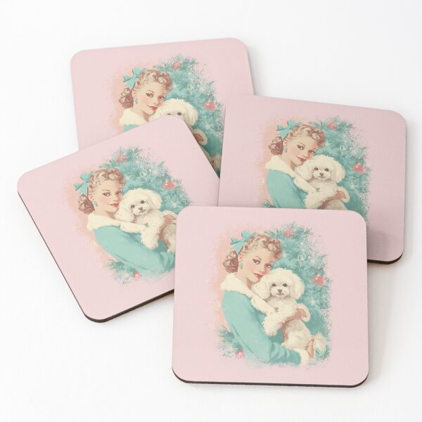 Item preview, Vintage Christmas Women with Maltipoo Retro Holiday Art designed and sold by Maison Bernette Agnese.
