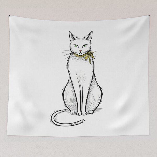 Aperçu de l'œuvre Chat Blanc - Élégant chat blanc — Illustration minimaliste créée et vendue par FrancophileFun.
