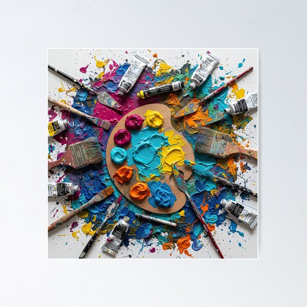 Item preview, Artist's Studio Chaos - Paint Palette & Brushes Explosion designed and sold by SavinMercantile.
