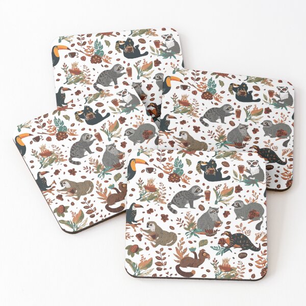 Item preview, Exotic Animals & Coffee Seamless Pattern – Tropical Cute Coffee Lover Design designed and sold by ExoticBrew.