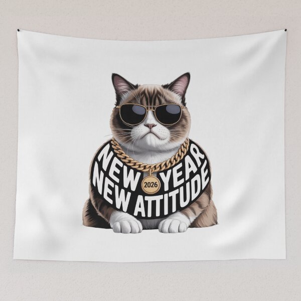 Item preview, New Year New Attitude Cat 2026 – Funny Grumpy Cat with Sunglasses & Gold Chain designed and sold by Pixostick.