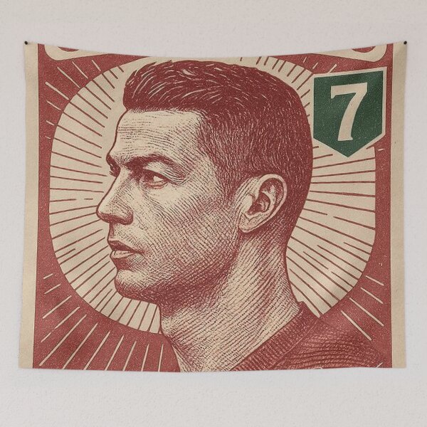 Item preview, Vintage Portuguese Football Legend No.7 Poster, sticker – Retro Soccer Icon Art for Fans of Manchester, Madrid & Juventus designed and sold by PharaonicArtist.