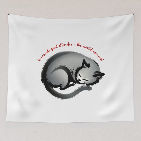 Item preview, Le Monde Peut Attendre — The World Can Wait (Sleeping Cat Art) designed and sold by FrancophileFun.