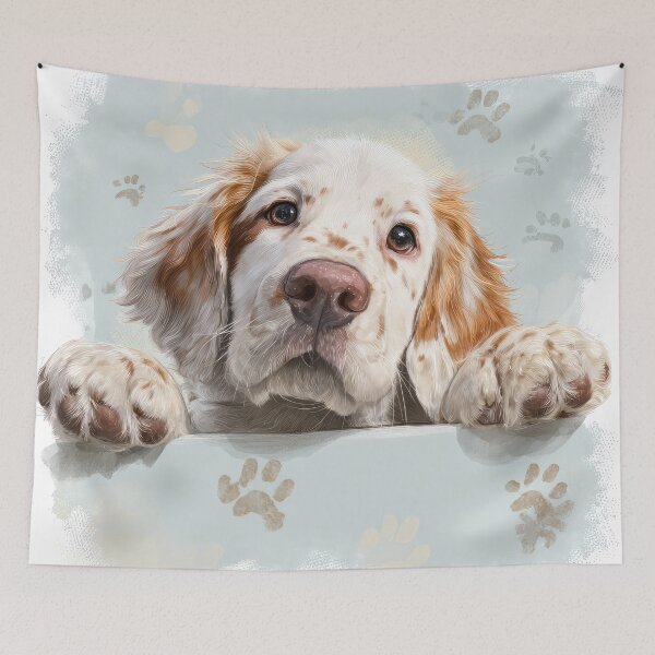 Item preview, Clumber Spaniel Peeking over Wall 01 designed and sold by Elisabeth Lucas.