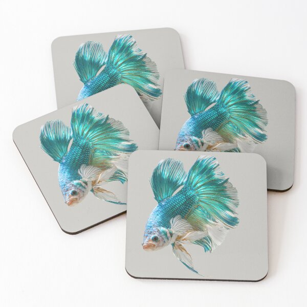 Item preview, Teal Blue & White Betta Siamese Fighting Fish, Turquoise Blue Veiltail / Halfmoon Rosetail Turquoise Galaxy Marble designed and sold by meganohm.