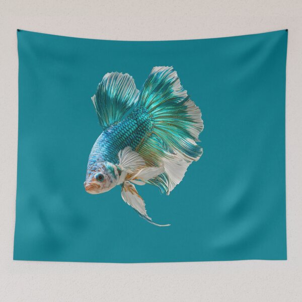 Item preview, Teal Blue & White Betta Siamese Fighting Fish, Turquoise Blue Veiltail / Halfmoon Rosetail Turquoise Galaxy Marble designed and sold by meganohm.