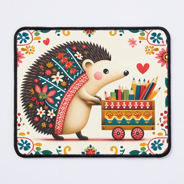 Item preview, Whimsical Hedgehog Student - Back to School Folk Art - Scandinavian Folk Art by heidiannemorris © designed and sold by FOLK ART FUSION by heidiannemorris.