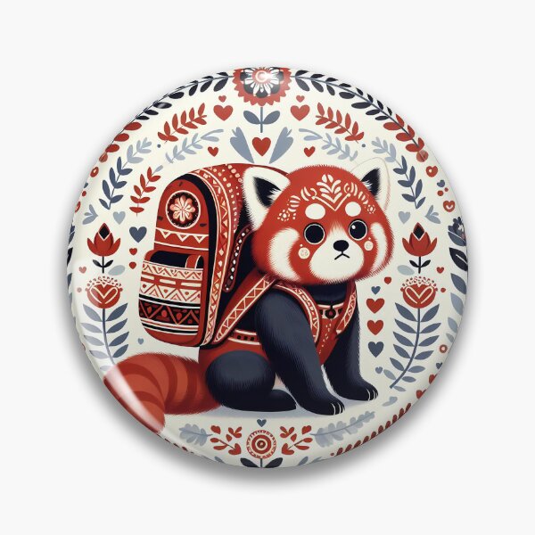 Item preview, Back to School Blues – Sad Red Panda with Randoseru in Scandinavian Folk Art Style © heidiannemorris designed and sold by FOLK ART FUSION by heidiannemorris.