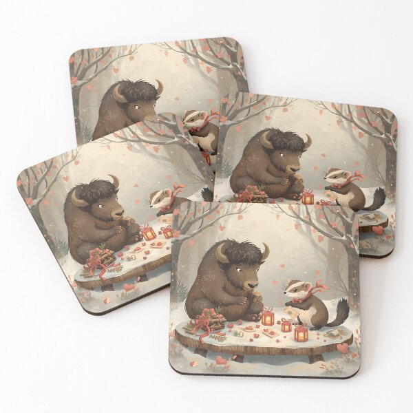 Item preview, Valentine’s Buffalo & Ferret Couple • Whimsical Heart Charm Prep Art designed and sold by WildlifeWhimsy.