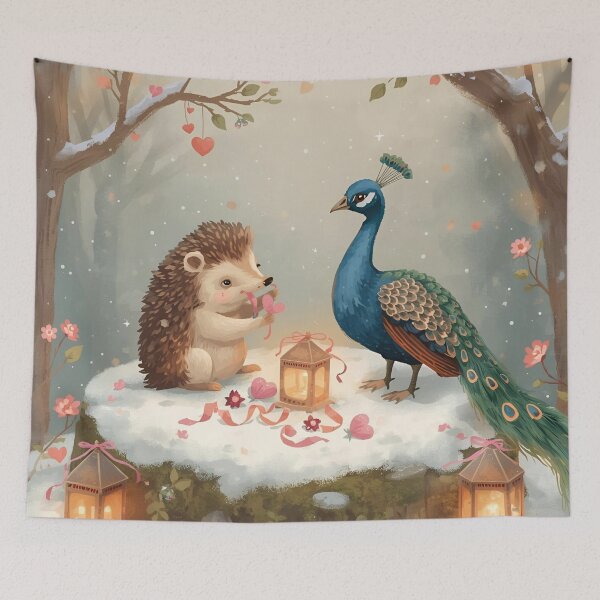 Item preview, Valentine’s Hedgehog & Peacock Couple • Whimsical Heart Ornament Prep Art designed and sold by WildlifeWhimsy.
