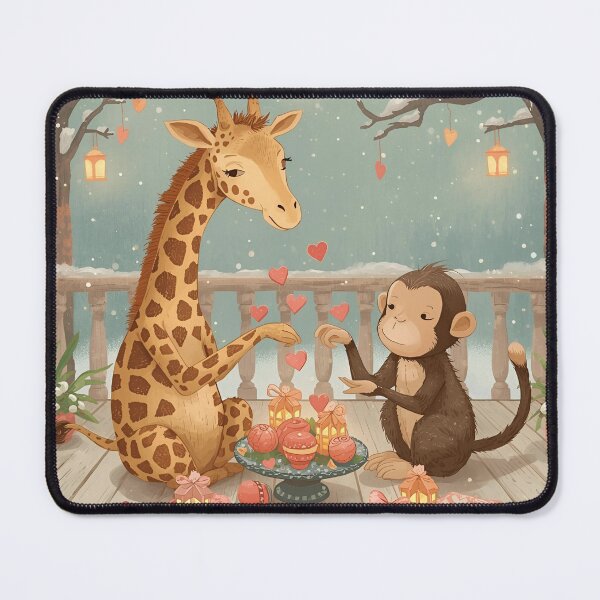 Item preview, Valentine’s Giraffe & Monkey Couple • Whimsical Heart Trinket Prep Art designed and sold by WildlifeWhimsy.