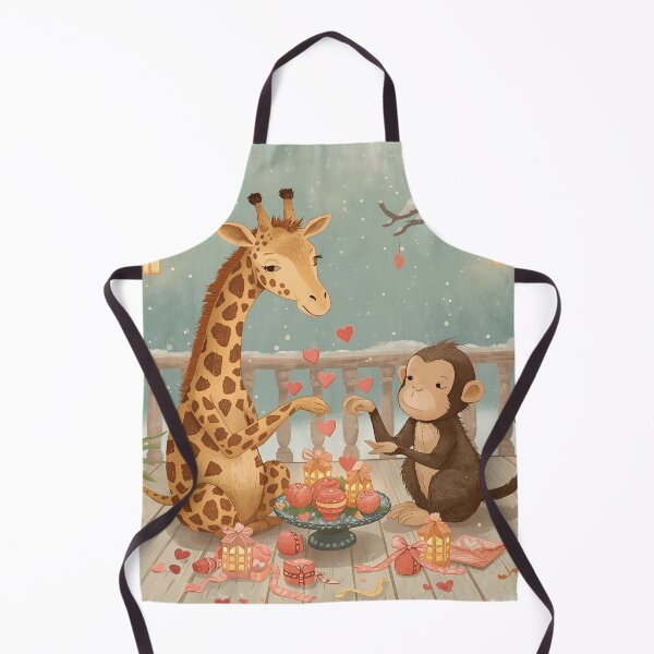 Item preview, Valentine’s Giraffe & Monkey Couple • Whimsical Heart Trinket Prep Art designed and sold by WildlifeWhimsy.