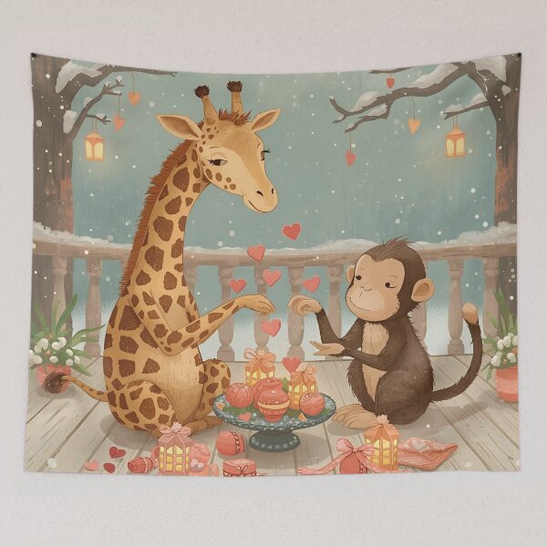 Item preview, Valentine’s Giraffe & Monkey Couple • Whimsical Heart Trinket Prep Art designed and sold by WildlifeWhimsy.