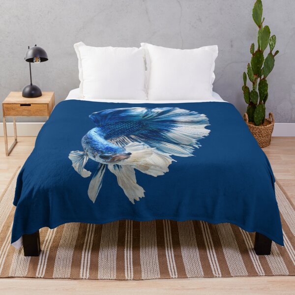 Item preview, Royal Blue & White Betta Siamese Fighting Fish, Blue White Veiltail / Halfmoon / Butterfly / designed and sold by meganohm.