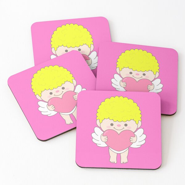 Item preview, Valentine cupid with curly hair flying and hugging big pink heart designed and sold by nuchz.