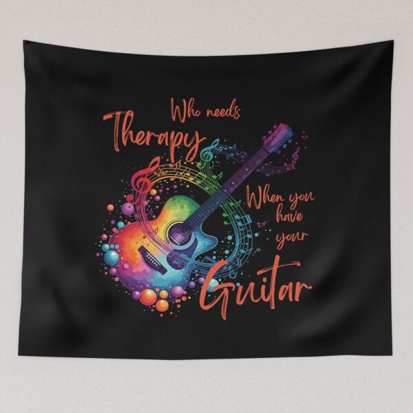 Item preview, Cool Who Needs Therapy When You Have Your Guitar_blk_vivid red-orange designed and sold by Embers & Incense Co..