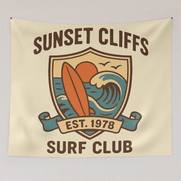 Item preview, Sunset Cliffs Surf Club - Retro 70s Beach Badge designed and sold by Teeseas Wave.