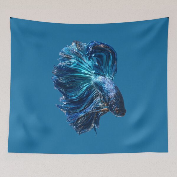 Item preview, Metallic Blue Betta Siamese Fighting Fish with Shiny Dragon Scales Halfmoon designed and sold by meganohm.