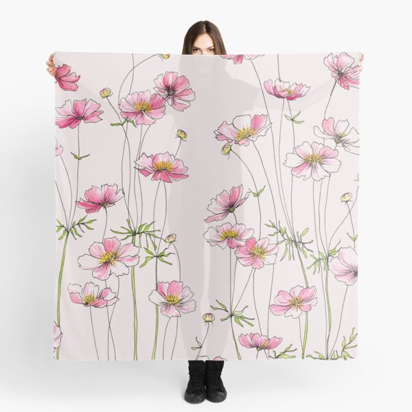 Pink Cosmos Flowers Scarf