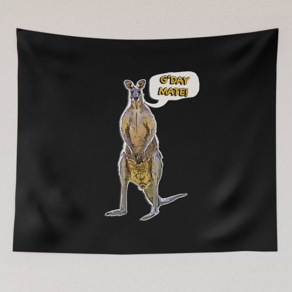 Item preview, Aussie Kangaroo Cartoon with Speech Bubble Saying Gday Mate designed and sold by Michael van der Hoorn.
