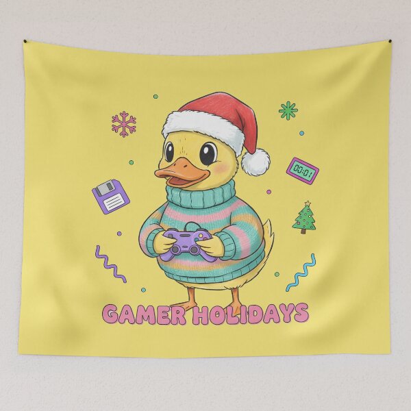 Item preview, Cozy Christmas Gamer Duck Sticker: Holiday Controller & Retro Floppy Disk Aesthetic designed and sold by cozy corner co. .