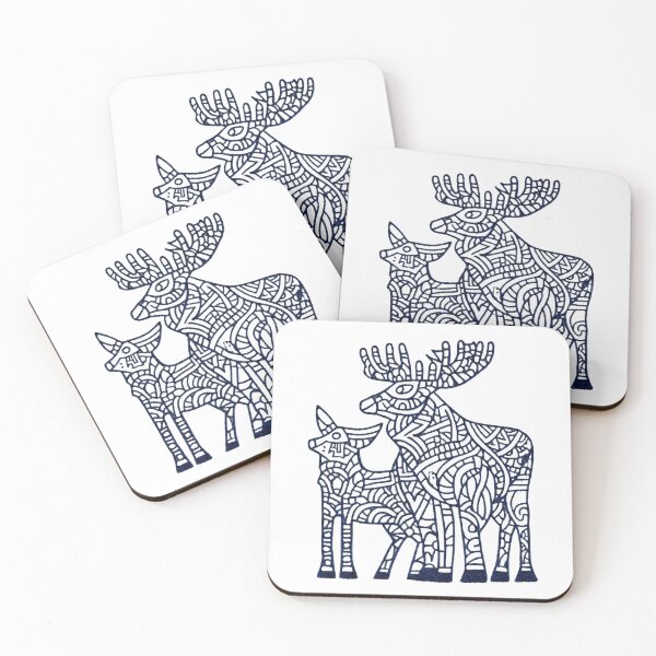 Item preview, Boho Tribal Reindeer Duo Illustration in Indigo Ink designed and sold by dawnleblanc55.