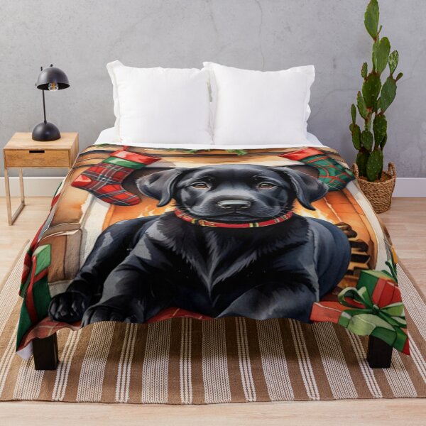 Item preview, Christmas Black Labrador Retriever by the Fireplace designed and sold by Wags & Tails.