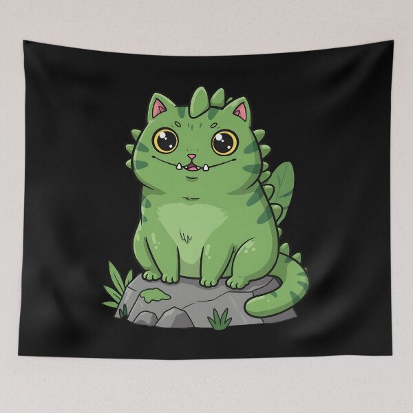 Item preview, cat dino Chubby Green Dino Cat Cute Fantasy Illustration designed and sold by Uglyandcute.