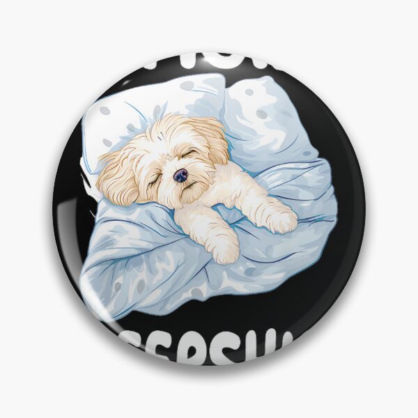 Artikelvorschau, Kissen mit schlafendem Maltipoo auf blauer Decke, Kunstdruck von Merch, limitierte Auflage, perfektes Geschenk für Sie und entworfen und verkauft von Tara Ware.