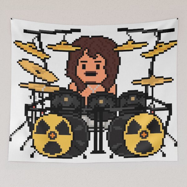 Item preview, Rock Battle Shirtless Pixel Radioactive Drummer designed and sold by gkillerb.