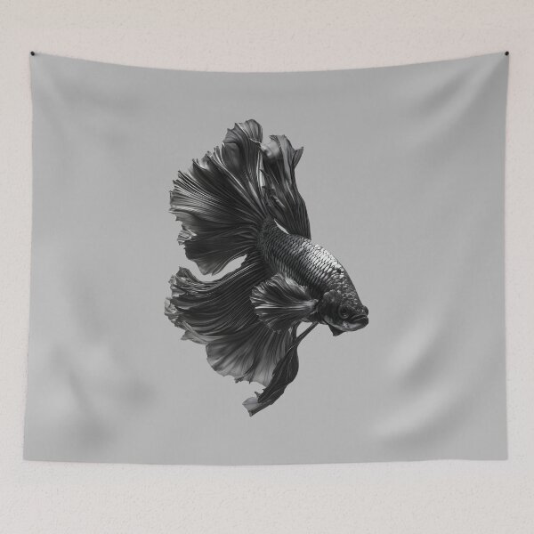 Item preview, Black Melano Betta Siamese Fighting Fish, Jet-Black Halfmoon Veiltail designed and sold by meganohm.