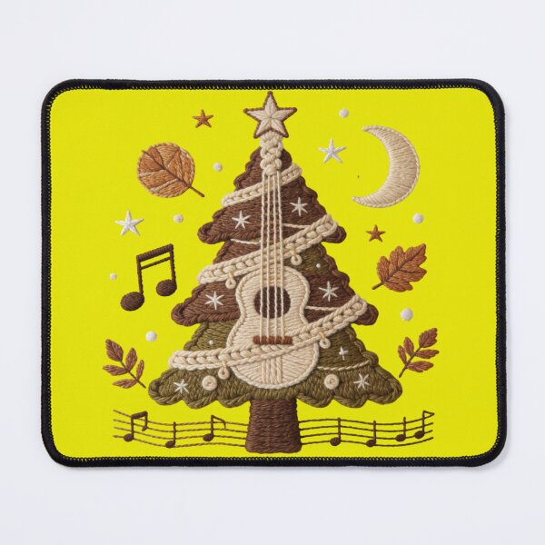 Item preview, Cozy Embroidered Guitar Christmas Tree Design | Rustic Boho Macrame Holiday Music Art designed and sold by Cherrydora.