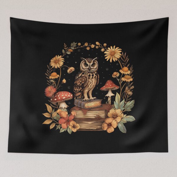 Item preview, Cottagecore Aesthetic Owl Books Mushroom Witchy Floral designed and sold by DollieMichele.
