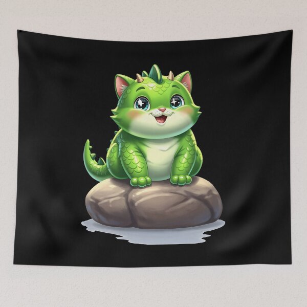Item preview, cat dino Chubby Green Dino Cat Cute Fantasy Illustration designed and sold by Uglyandcute.
