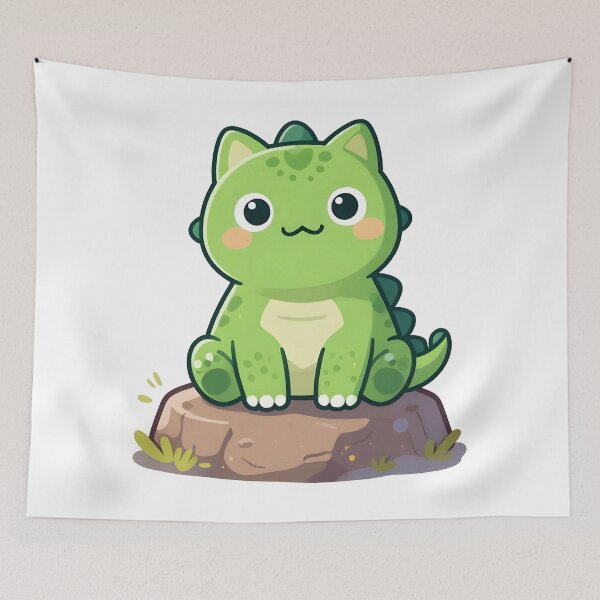 Item preview, cat dino Chubby Green Dino Cat Cute Fantasy Illustration designed and sold by Uglyandcute.