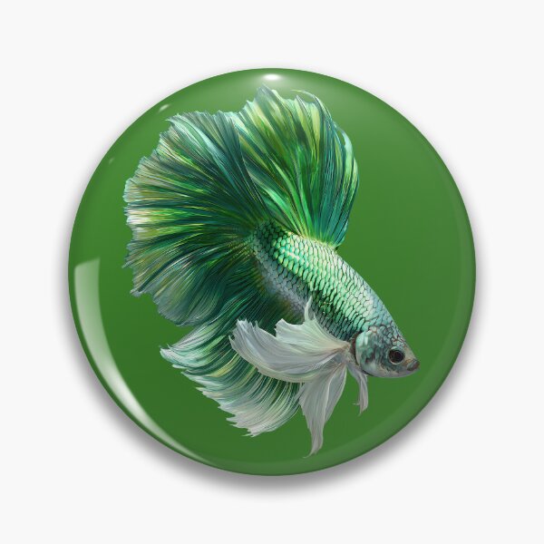 Item preview, Emerald Green Betta Siamese Fighting Fish with Flowing White Fins Halfmoon designed and sold by meganohm.