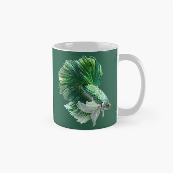 Item preview, Emerald Green Betta Siamese Fighting Fish with Flowing White Fins Halfmoon designed and sold by meganohm.