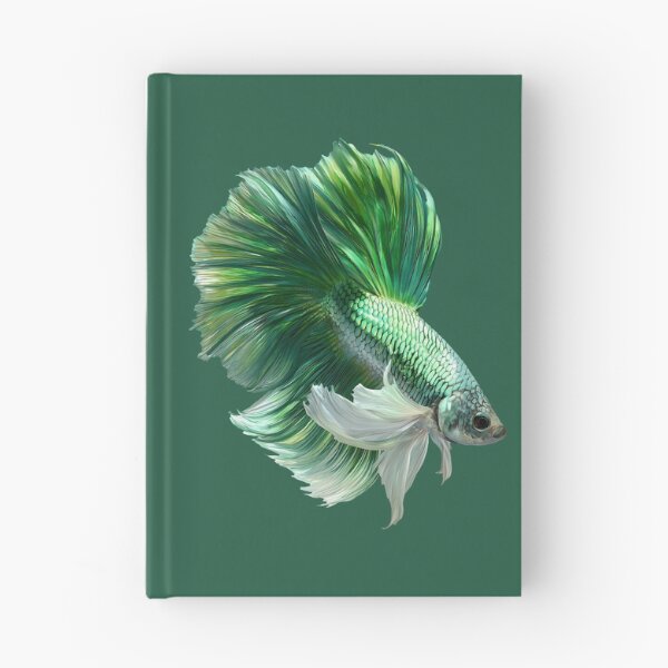 Item preview, Emerald Green Betta Siamese Fighting Fish with Flowing White Fins Halfmoon designed and sold by meganohm.