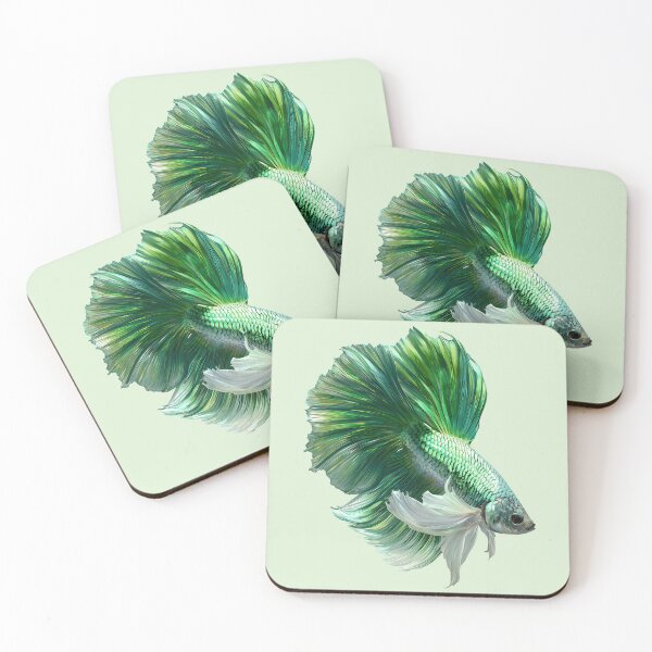 Item preview, Emerald Green Betta Siamese Fighting Fish with Flowing White Fins Halfmoon designed and sold by meganohm.