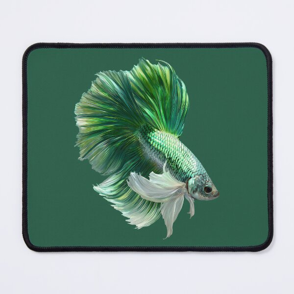 Item preview, Emerald Green Betta Siamese Fighting Fish with Flowing White Fins Halfmoon designed and sold by meganohm.