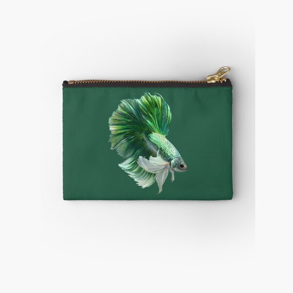Item preview, Emerald Green Betta Siamese Fighting Fish with Flowing White Fins Halfmoon designed and sold by meganohm.