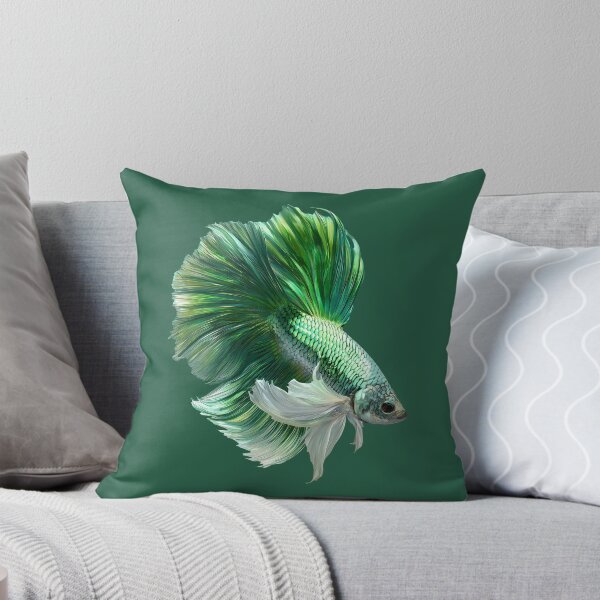 Item preview, Emerald Green Betta Siamese Fighting Fish with Flowing White Fins Halfmoon designed and sold by meganohm.