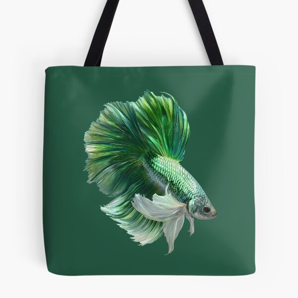 Item preview, Emerald Green Betta Siamese Fighting Fish with Flowing White Fins Halfmoon designed and sold by meganohm.