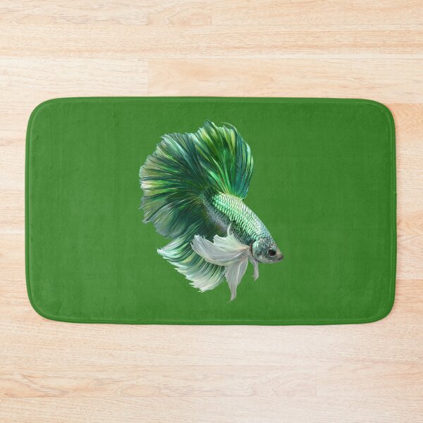 Item preview, Emerald Green Betta Siamese Fighting Fish with Flowing White Fins Halfmoon designed and sold by meganohm.