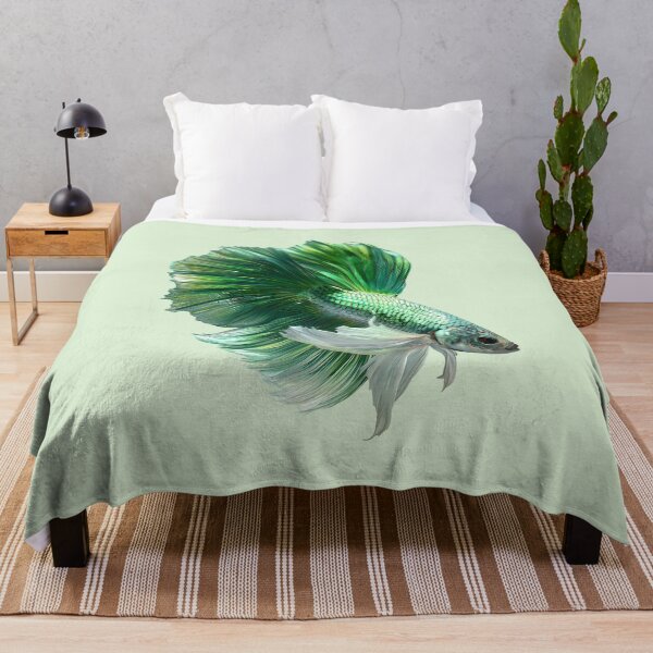 Item preview, Emerald Green Betta Siamese Fighting Fish with Flowing White Fins Halfmoon designed and sold by meganohm.