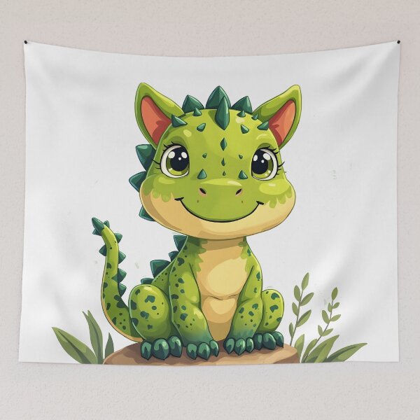 Item preview, cat dino Chubby Green Dino Cat Cute Fantasy Illustration designed and sold by Uglyandcute.